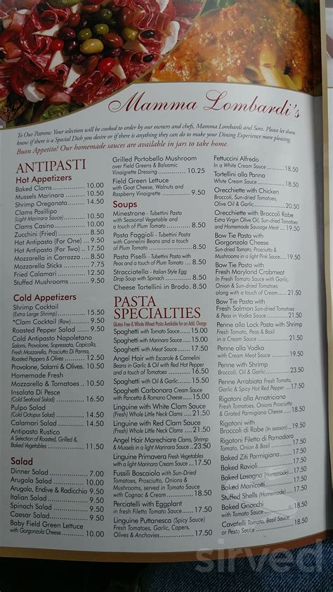 mamma lombardi's menu